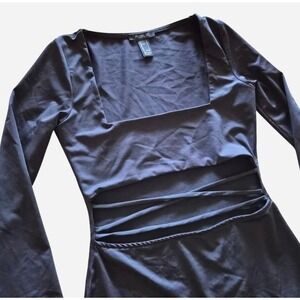 Publik Womens Black Long Sleeve Square Neck Waist Cutout Bodycon Mini Dress S